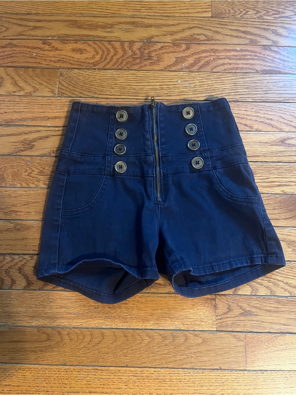 High-Waist Navy Button Front Women's Sailor Shorts